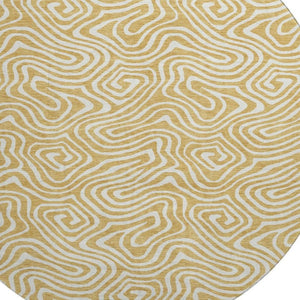 HomeRoots 8' Gold And Ivory Abstract Round Rug - Washable, Stain-Resistant, UV Protected for Modern Spaces 680864