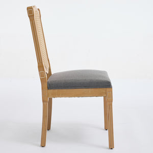 English Elm Full Solid wood rattan-back dining chair with breathable matte linen cushion, high-resilience foam comfort W1143P384365 W1143P384365