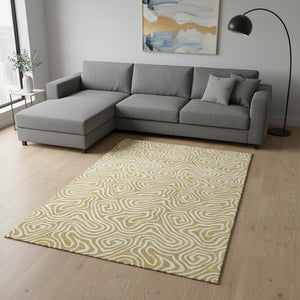 HomeRoots 8' X 10' Gold & Ivory Abstract Washable Area Rug - UV Protected, Easy-Care, Stylish & Durable Design 680865