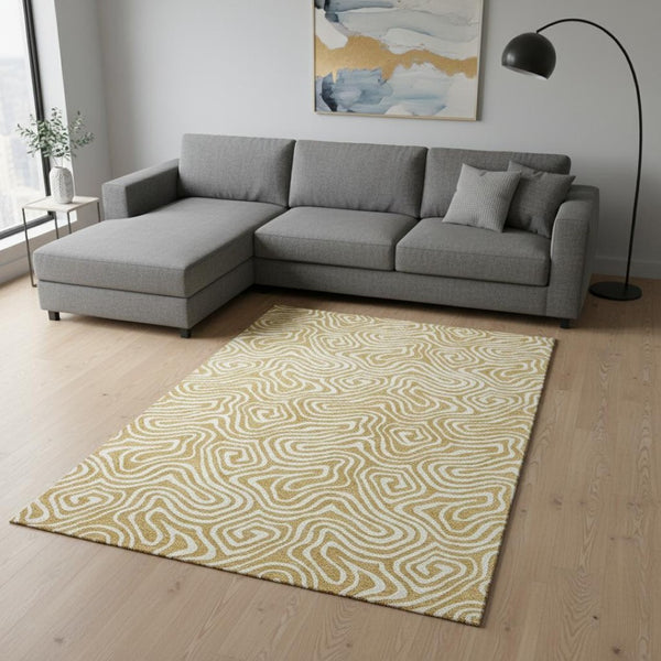 HomeRoots 8' X 10' Gold & Ivory Abstract Washable Area Rug - UV Protected, Easy-Care, Stylish & Durable Design 680865