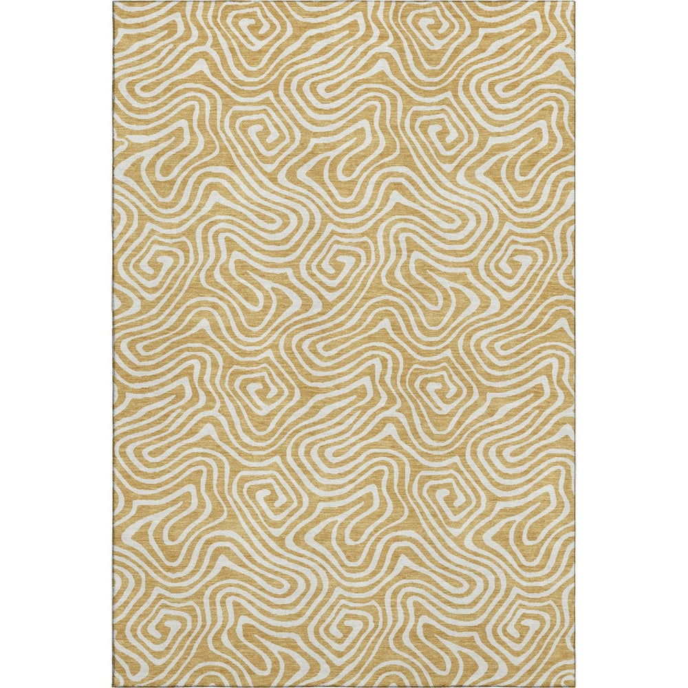 HomeRoots 8' X 10' Gold & Ivory Abstract Washable Area Rug - UV Protected, Easy-Care, Stylish & Durable Design 680865