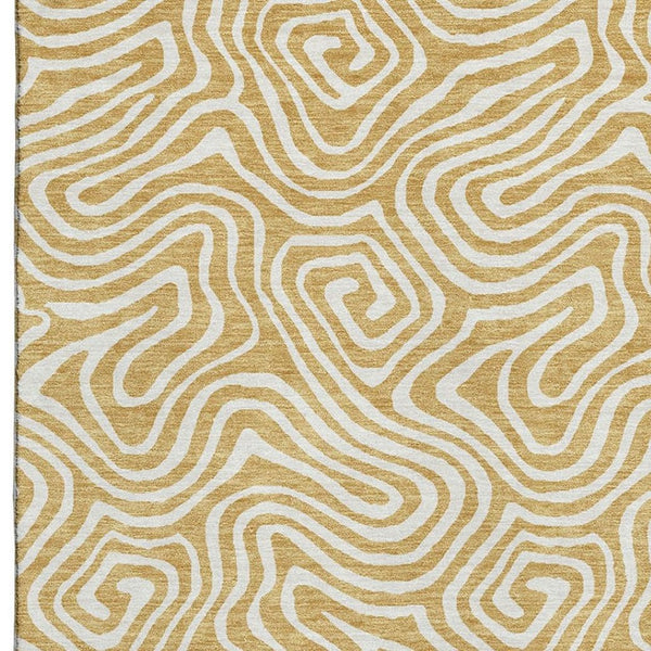HomeRoots 8' X 10' Gold & Ivory Abstract Washable Area Rug - UV Protected, Easy-Care, Stylish & Durable Design 680865