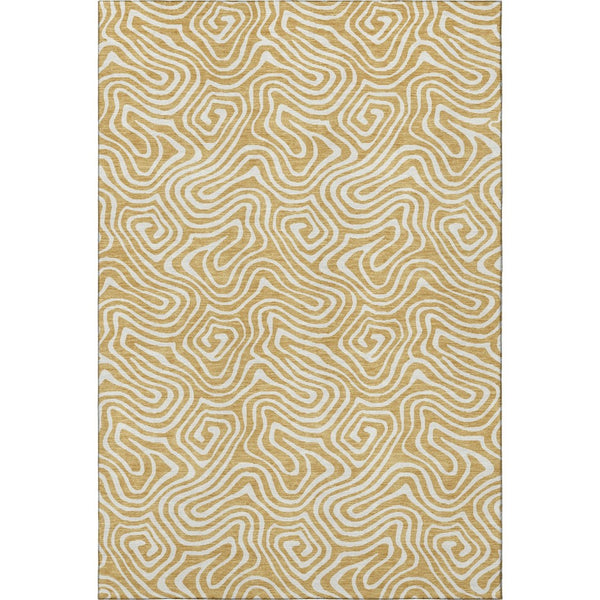 HomeRoots 10' X 14' Gold and Ivory Abstract Area Rug - Stylish, Stain-Resistant, UV-Protected for High Traffic Areas 680867