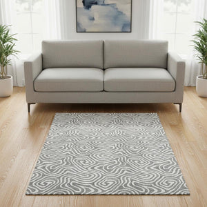 HomeRoots 5' X 8' Gray And Ivory Abstract Area Rug - Washable, UV Protected, Stylish & Durable for Homes 680869