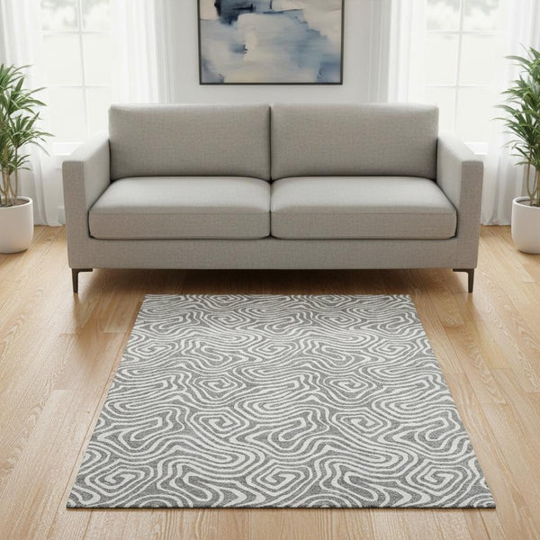 HomeRoots 5' X 8' Gray And Ivory Abstract Area Rug - Washable, UV Protected, Stylish & Durable for Homes 680869