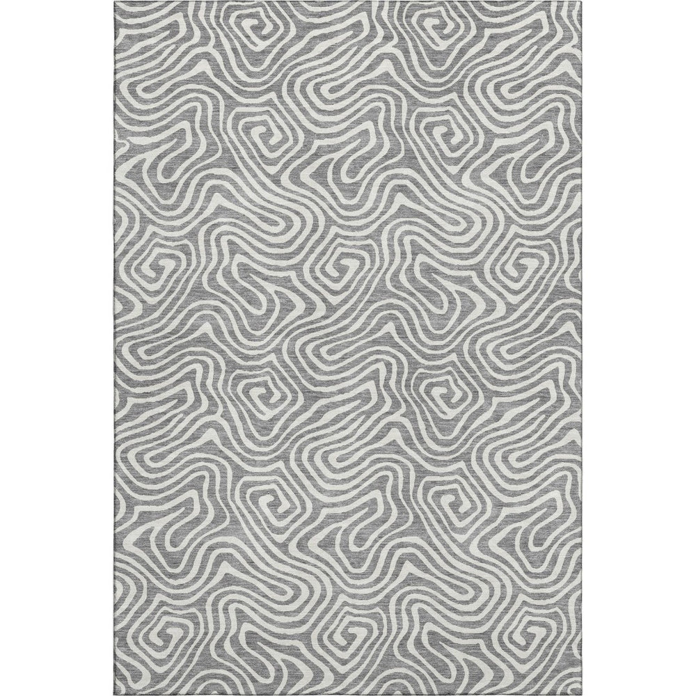 HomeRoots 5' X 8' Gray And Ivory Abstract Area Rug - Washable, UV Protected, Stylish & Durable for Homes 680869