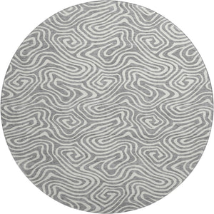 HomeRoots 8' Gray and Ivory Abstract Round Area Rug with UV Protection – Durable, Stain-Resistant, Non-Slip Design 680870