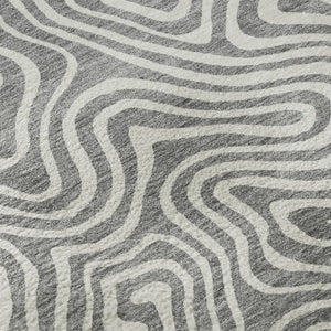 HomeRoots 8' Gray and Ivory Abstract Round Area Rug with UV Protection – Durable, Stain-Resistant, Non-Slip Design 680870