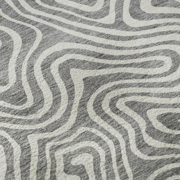 HomeRoots 8' Gray and Ivory Abstract Round Area Rug with UV Protection – Durable, Stain-Resistant, Non-Slip Design 680870