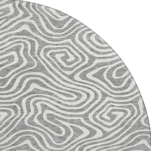 HomeRoots 8' Gray and Ivory Abstract Round Area Rug with UV Protection – Durable, Stain-Resistant, Non-Slip Design 680870