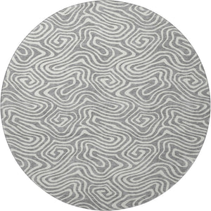 HomeRoots 8' Gray and Ivory Abstract Round Area Rug with UV Protection – Durable, Stain-Resistant, Non-Slip Design 680870