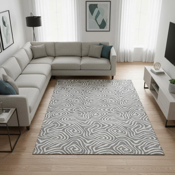 HomeRoots 8' X 10' Gray and Ivory Abstract Washable Area Rug – Durable, Stain Resistant, UV Protected Elegance 680871