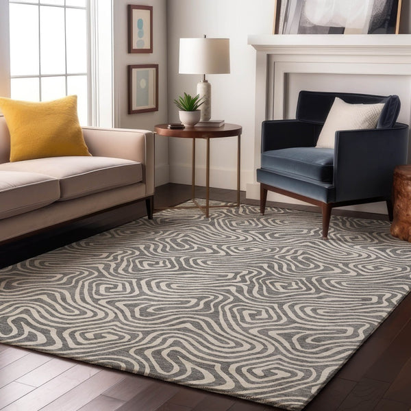 HomeRoots 8' X 10' Gray and Ivory Abstract Washable Area Rug – Durable, Stain Resistant, UV Protected Elegance 680871
