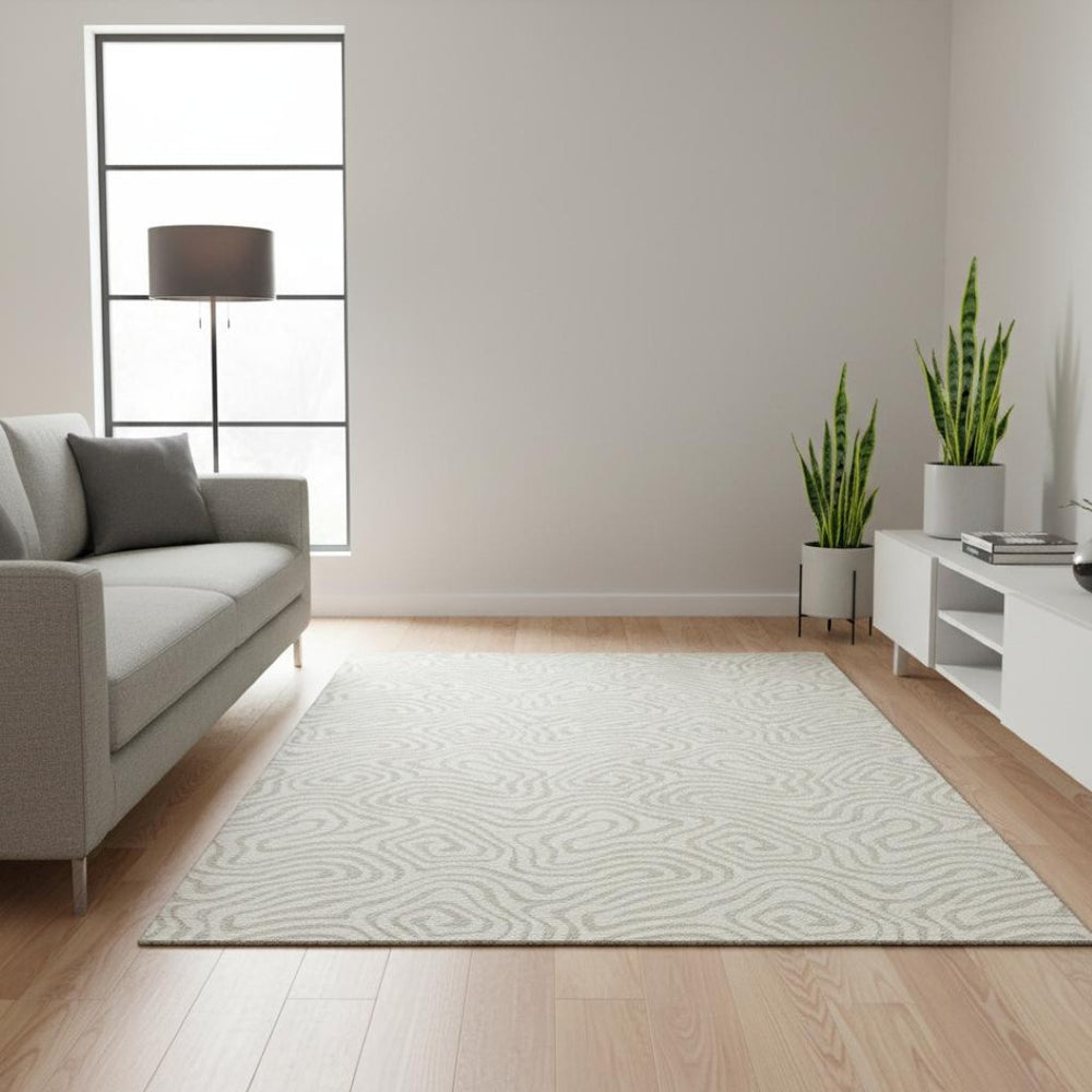 HomeRoots 5' X 8' Ivory & Beige Abstract Area Rug - Washable, UV-Protected, Durable for Homes with Kids & Pets 680875