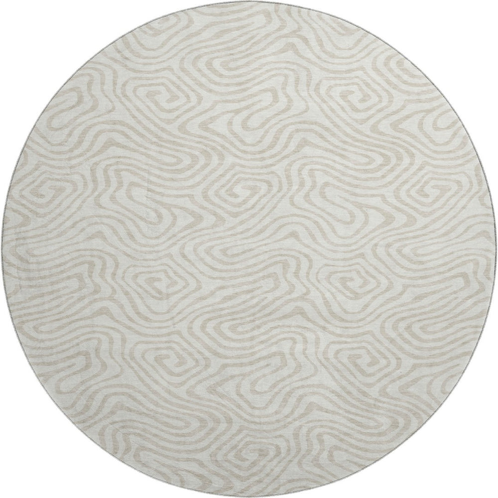 HomeRoots 8' Ivory and Beige Abstract Round Rug - Washable, UV-Protected, Stylish for Homes with Kids and Pets 680876