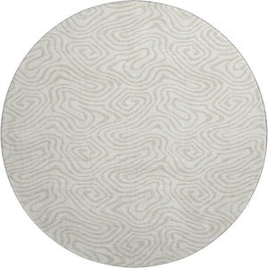 HomeRoots 8' Ivory and Beige Abstract Round Rug - Washable, UV-Protected, Stylish for Homes with Kids and Pets 680876