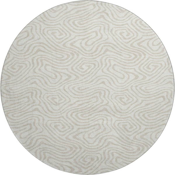 HomeRoots 8' Ivory and Beige Abstract Round Rug - Washable, UV-Protected, Stylish for Homes with Kids and Pets 680876