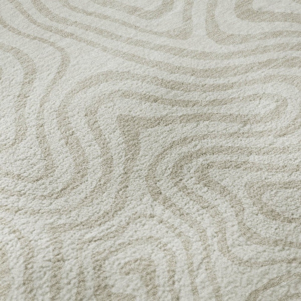 HomeRoots 8' Ivory and Beige Abstract Round Rug - Washable, UV-Protected, Stylish for Homes with Kids and Pets 680876