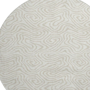 HomeRoots 8' Ivory and Beige Abstract Round Rug - Washable, UV-Protected, Stylish for Homes with Kids and Pets 680876