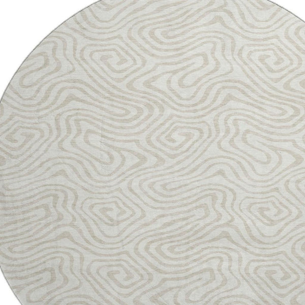 HomeRoots 8' Ivory and Beige Abstract Round Rug - Washable, UV-Protected, Stylish for Homes with Kids and Pets 680876