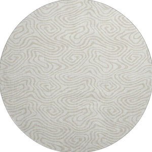 HomeRoots 8' Ivory and Beige Abstract Round Rug - Washable, UV-Protected, Stylish for Homes with Kids and Pets 680876