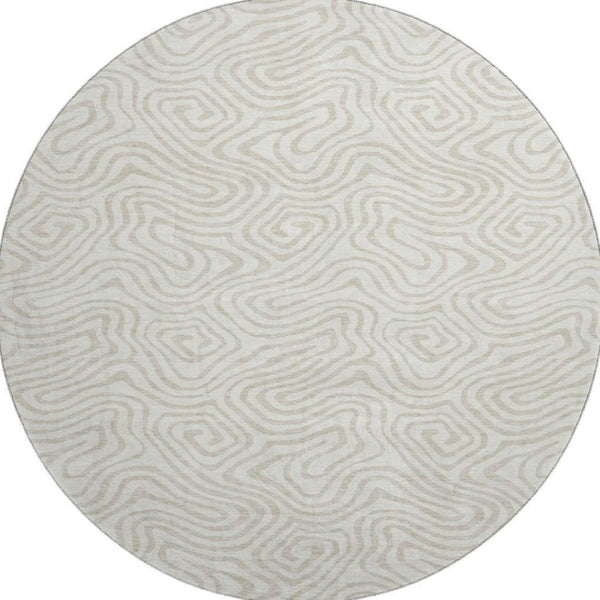 HomeRoots 8' Ivory and Beige Abstract Round Rug - Washable, UV-Protected, Stylish for Homes with Kids and Pets 680876
