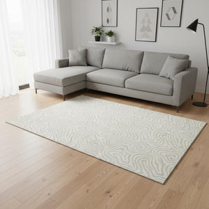 HomeRoots 8' X 10' Abstract Washable Area Rug in Ivory & Beige – Modern, UV-Protected, Durable Design for Homes 680877