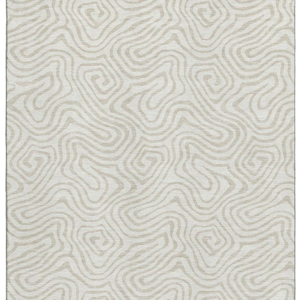 HomeRoots 8' X 10' Abstract Washable Area Rug in Ivory & Beige – Modern, UV-Protected, Durable Design for Homes 680877