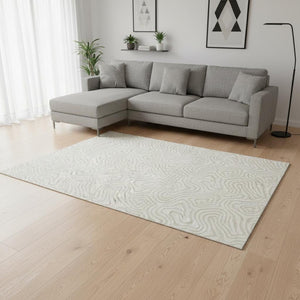 HomeRoots 9' X 12' Ivory Beige Abstract Area Rug - Washable, UV Protected, Stain Resistant for High-Traffic Spaces 680878