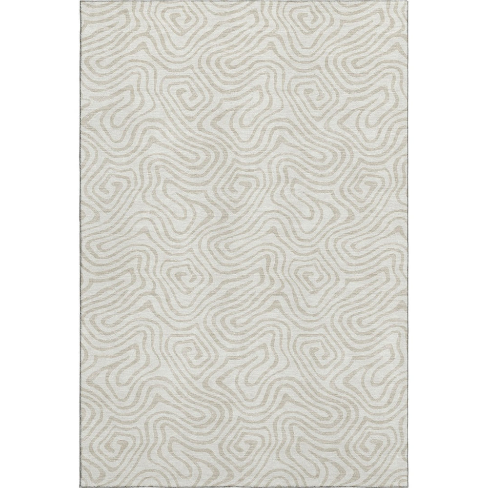 HomeRoots 9' X 12' Ivory Beige Abstract Area Rug - Washable, UV Protected, Stain Resistant for High-Traffic Spaces 680878