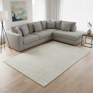 HomeRoots 10' X 14' Abstract Ivory and Beige Area Rug - Washable, UV Protected, Family Friendly for Any Space 680879