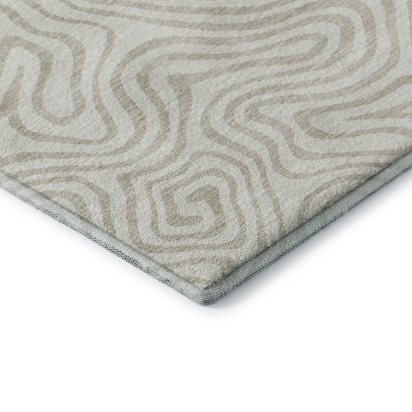 HomeRoots 10' X 14' Abstract Ivory and Beige Area Rug - Washable, UV Protected, Family Friendly for Any Space 680879