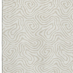 HomeRoots 10' X 14' Abstract Ivory and Beige Area Rug - Washable, UV Protected, Family Friendly for Any Space 680879