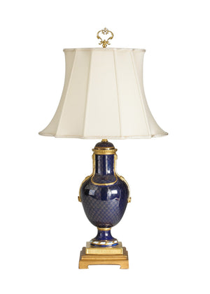 Chelsea House Sloan Cobalt Porcelain Accent Lamp With Gold Trim — Slim 29" Columnar Task Lamp For Narrow Surfaces 68088