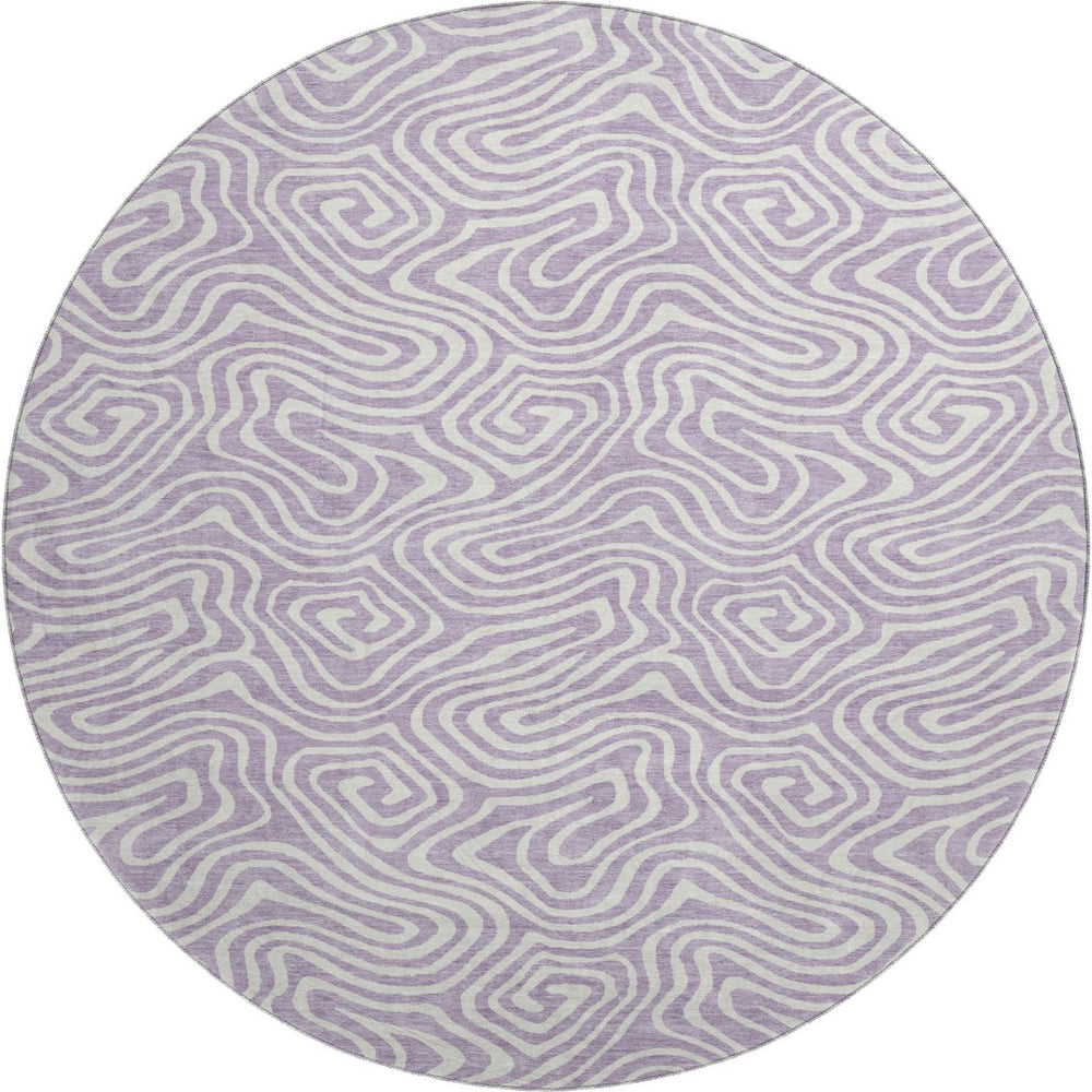 HomeRoots 8' Stylish Washable Round Rug in Lavender & Ivory - Abstract Design with UV Protection & Durability 680882