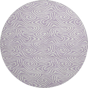 HomeRoots 8' Stylish Washable Round Rug in Lavender & Ivory - Abstract Design with UV Protection & Durability 680882