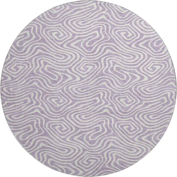 HomeRoots 8' Stylish Washable Round Rug in Lavender & Ivory - Abstract Design with UV Protection & Durability 680882