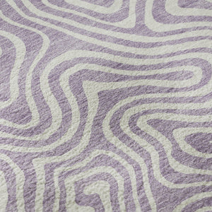 HomeRoots 8' Stylish Washable Round Rug in Lavender & Ivory - Abstract Design with UV Protection & Durability 680882