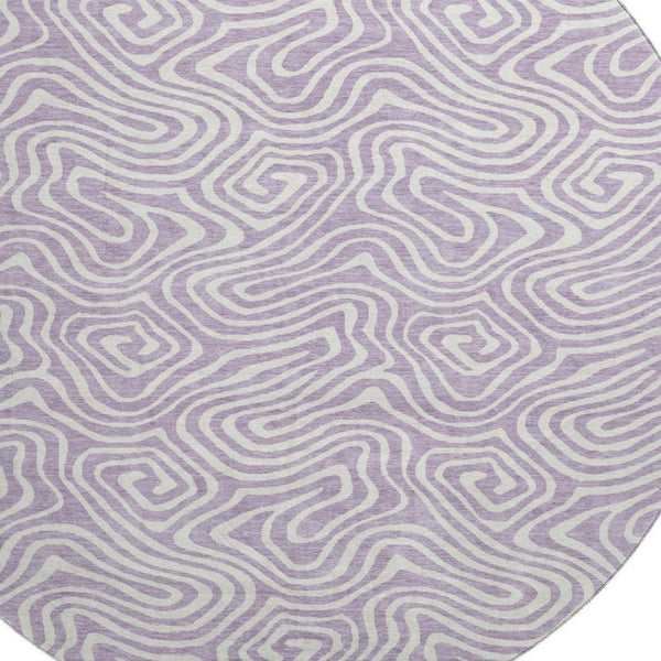 HomeRoots 8' Stylish Washable Round Rug in Lavender & Ivory - Abstract Design with UV Protection & Durability 680882
