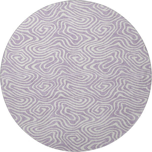 HomeRoots 8' Stylish Washable Round Rug in Lavender & Ivory - Abstract Design with UV Protection & Durability 680882