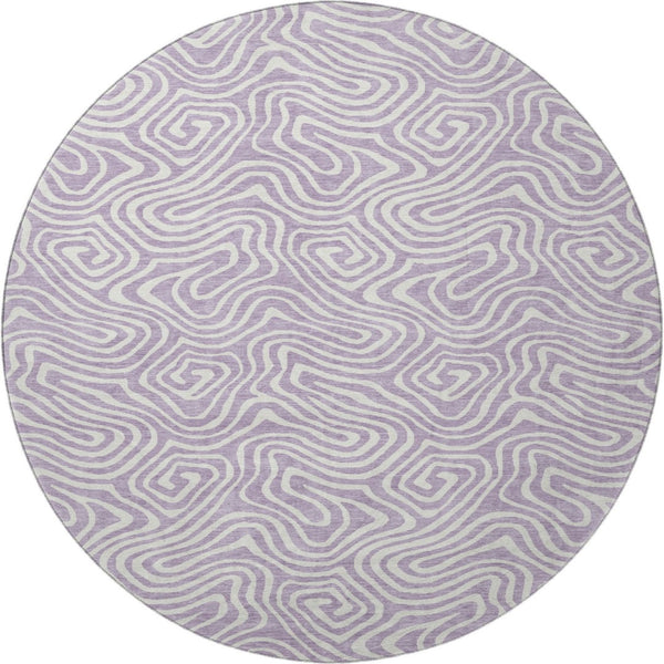 HomeRoots 8' Stylish Washable Round Rug in Lavender & Ivory - Abstract Design with UV Protection & Durability 680882