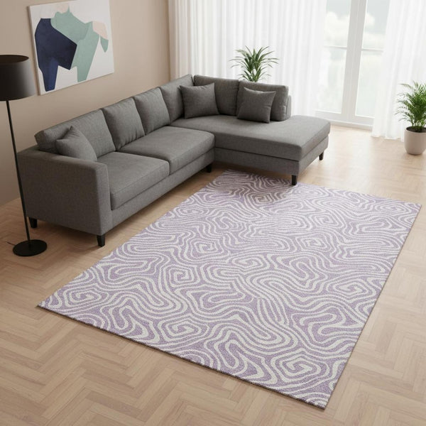 HomeRoots 8' X 10' Contemporary Lavender & Ivory Abstract Washable Area Rug with UV Protection & Durability 680883