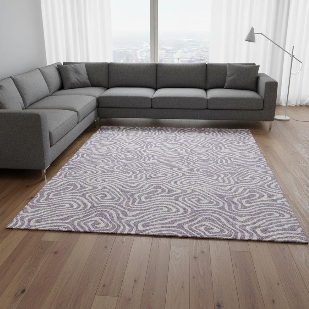 HomeRoots 9' X 12' Abstract Lavender and Ivory Area Rug - Washable, UV-Protected, Pet-Friendly Design for Homes 680884