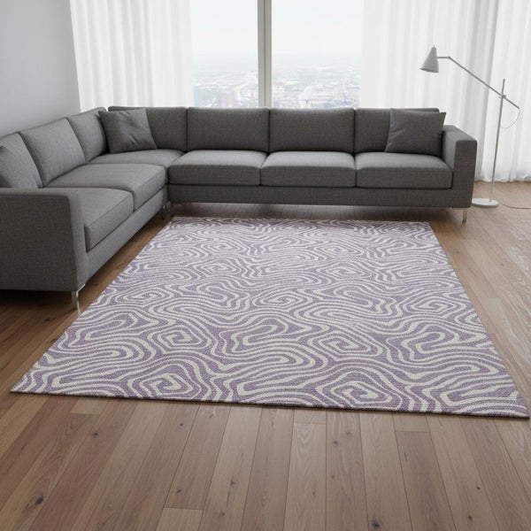 HomeRoots 9' X 12' Abstract Lavender and Ivory Area Rug - Washable, UV-Protected, Pet-Friendly Design for Homes 680884