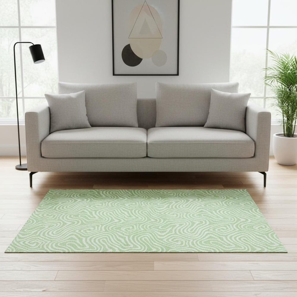 HomeRoots 5' X 8' Stylish Mint Green & Ivory Abstract Area Rug - Washable, UV Protected, Family-Friendly Design 680887