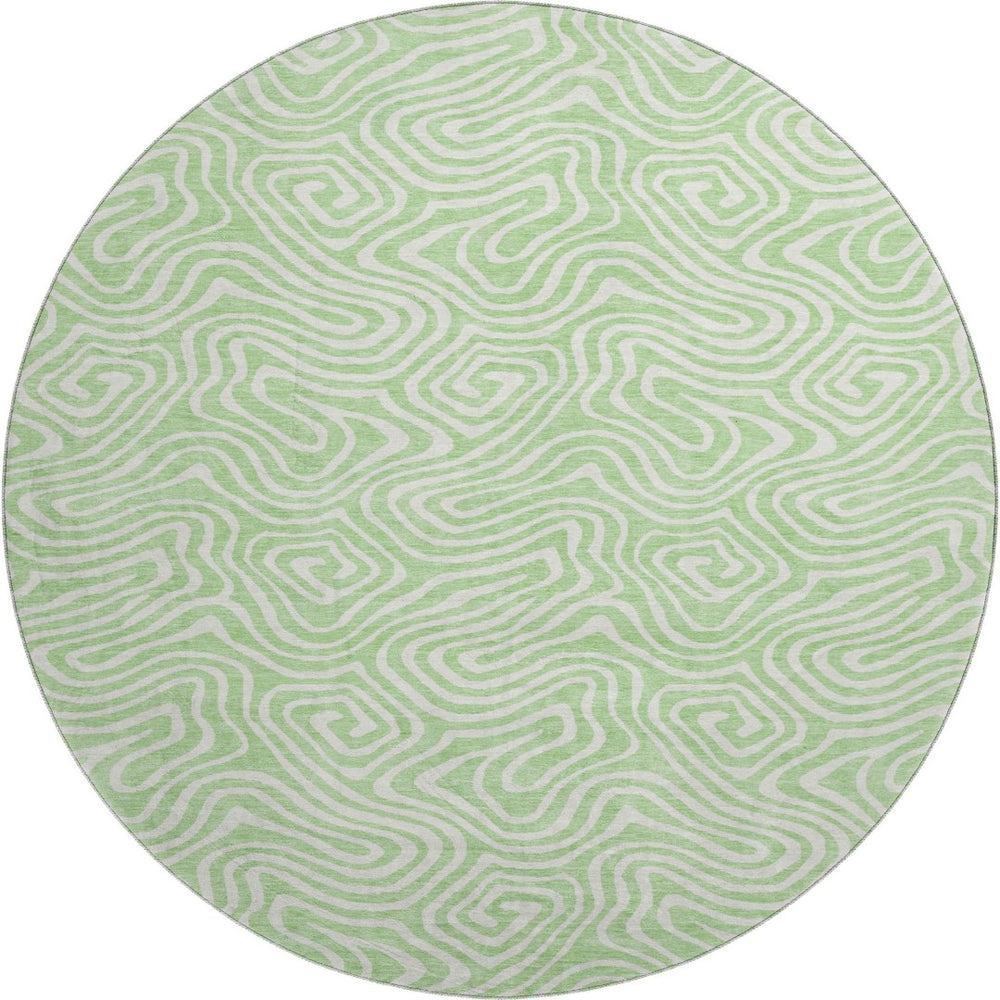 HomeRoots 8' Mint Green and Ivory Abstract Round Rug – Washable, UV-Protected, Stylish for High-Traffic Areas 680888