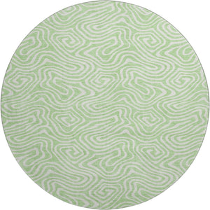 HomeRoots 8' Mint Green and Ivory Abstract Round Rug – Washable, UV-Protected, Stylish for High-Traffic Areas 680888