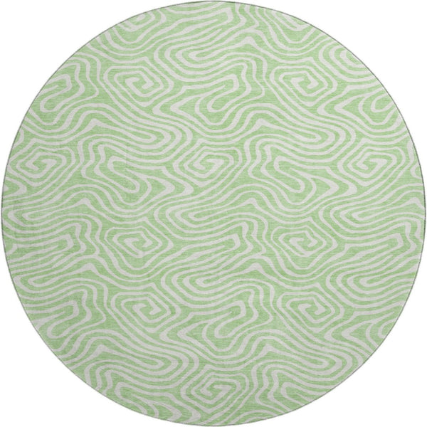 HomeRoots 8' Mint Green and Ivory Abstract Round Rug – Washable, UV-Protected, Stylish for High-Traffic Areas 680888