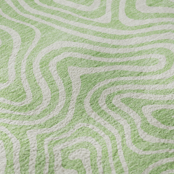 HomeRoots 8' Mint Green and Ivory Abstract Round Rug – Washable, UV-Protected, Stylish for High-Traffic Areas 680888