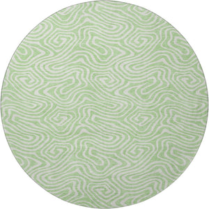 HomeRoots 8' Mint Green and Ivory Abstract Round Rug – Washable, UV-Protected, Stylish for High-Traffic Areas 680888